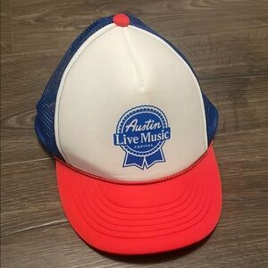 Austin Live Music Capital Snap Back Trucker Hat, Red White & Blue